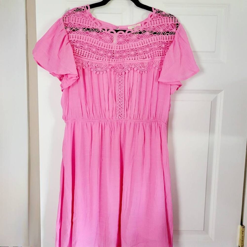 Women's Plus Size Lace Short Sleeve Mini Dress, Pink